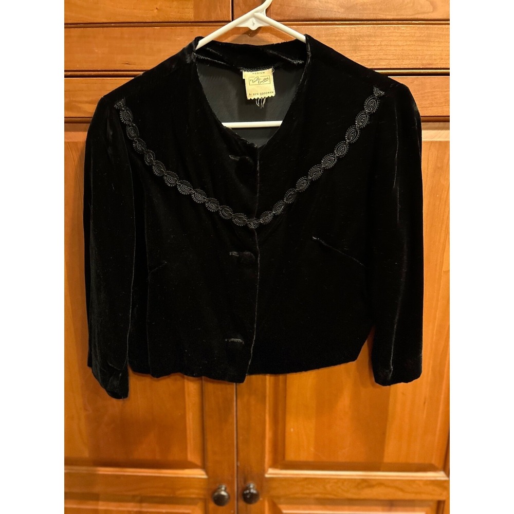 Vintage Vanette Creations Black Velvet Bolero Jacket Size Medium